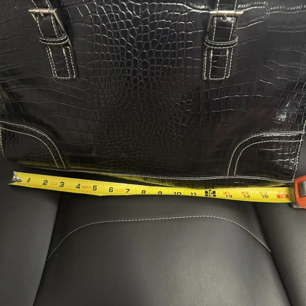Liz Claiborne Tote Bag Womens Large Black Faux Croc Embossed Purse Satchel Work - Picture 9 of 10